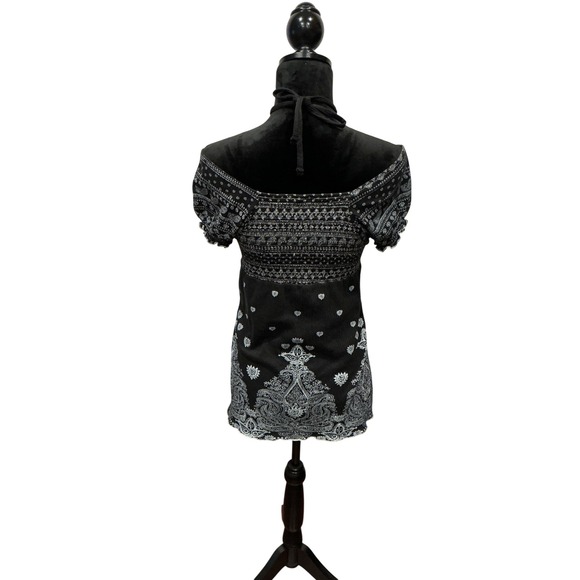 Womens Y2K Black Paisley Pattern Off Shoulder Top - Picture 6 of 10